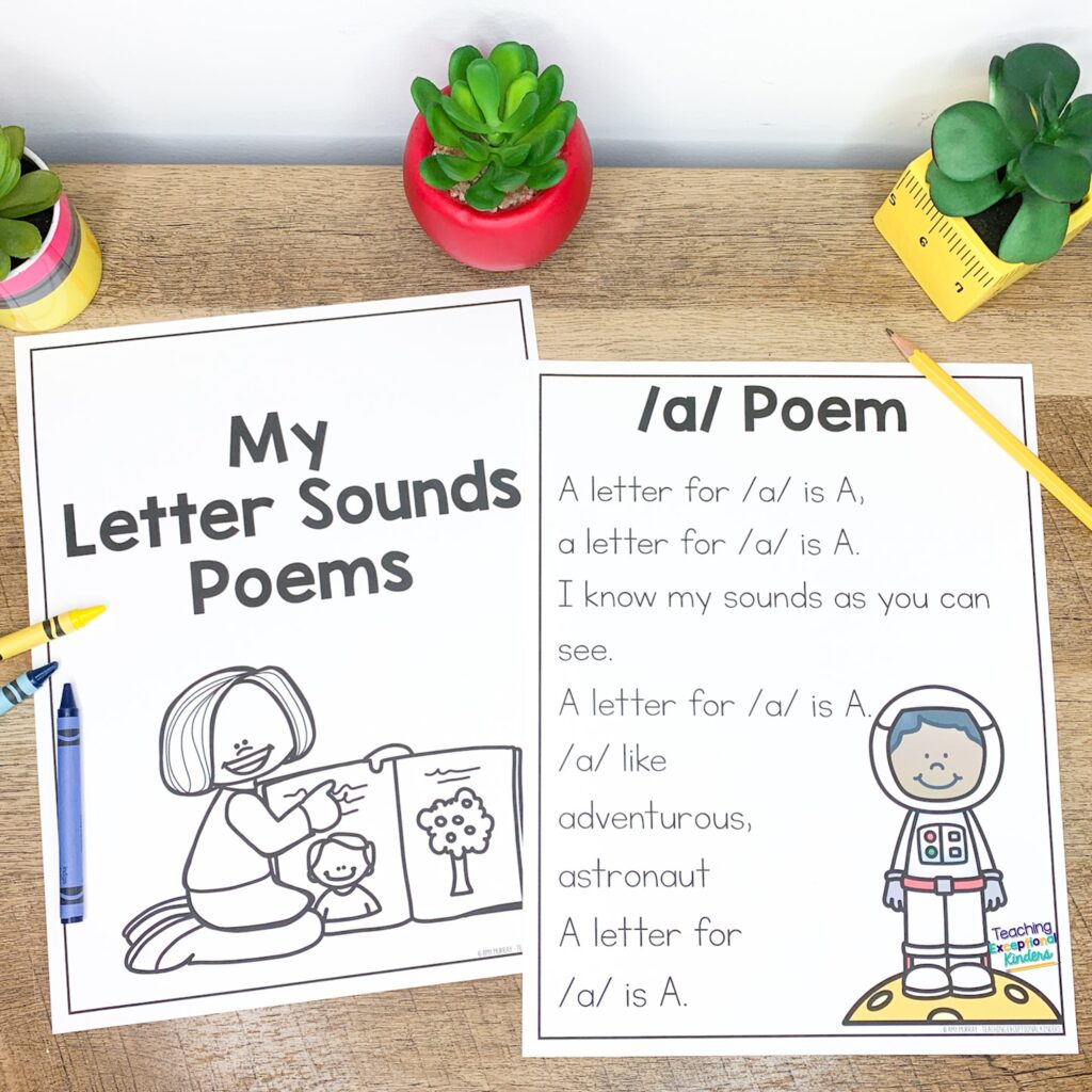 Letter sound poem for /a/ and a poem book cover page