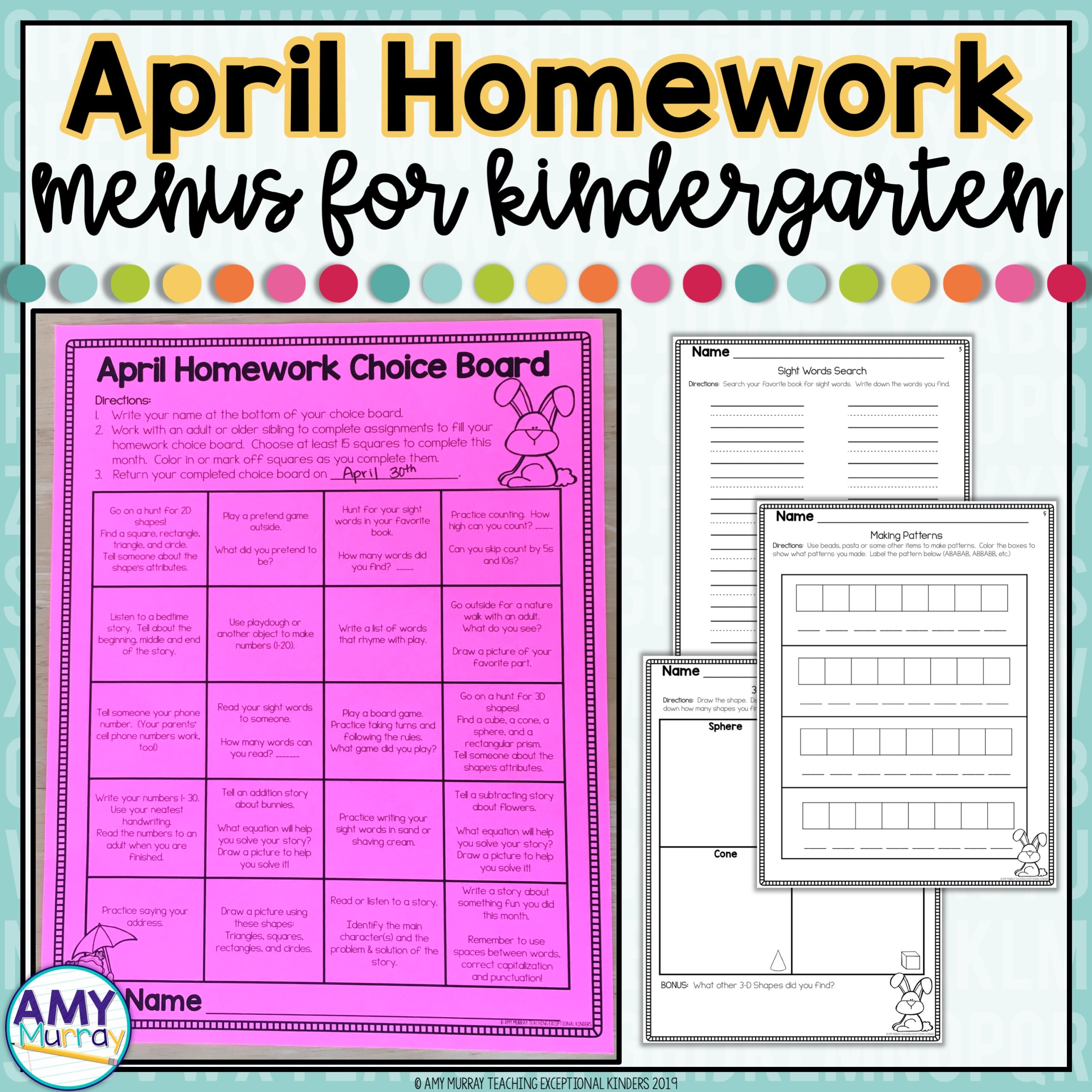 kindergarten homework april