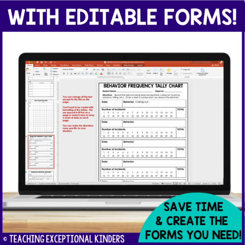 Behavior Documentation Forms with Editable Templates - Teaching ...