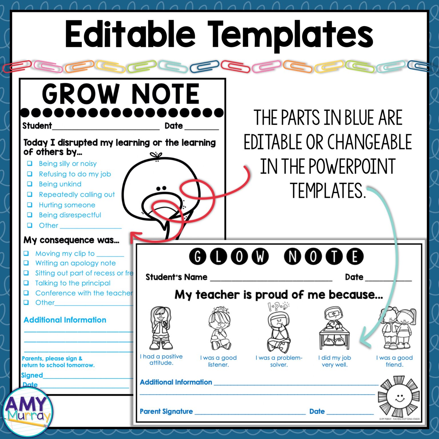 Glow And Grow Notes Bundle Editable Behavior Notes To Send Home To