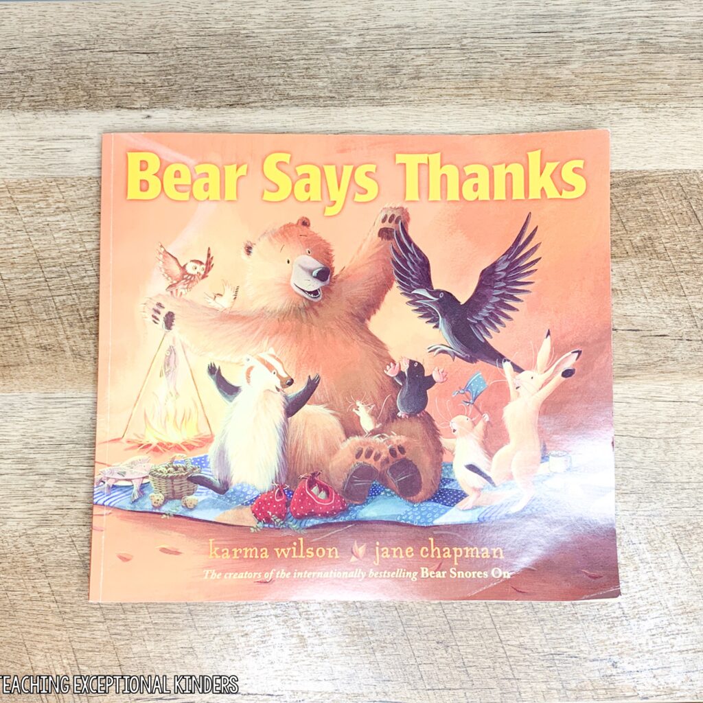 A book titled "Bear Says Thanks"