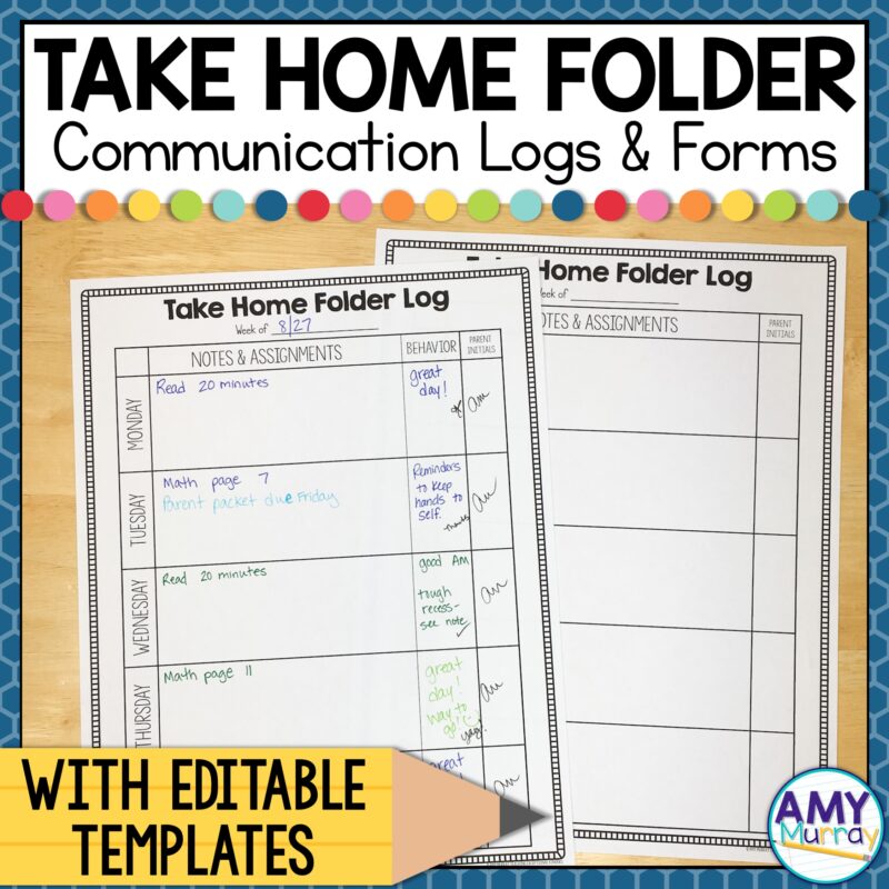 Take Home Folder Communication Logs and Forms with Editable Templates