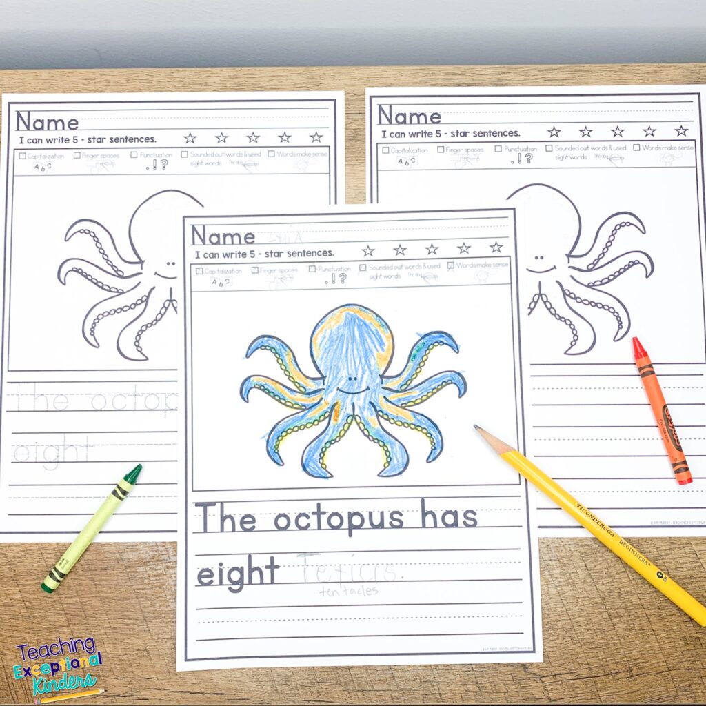 A variety of octopus picture writing prompts