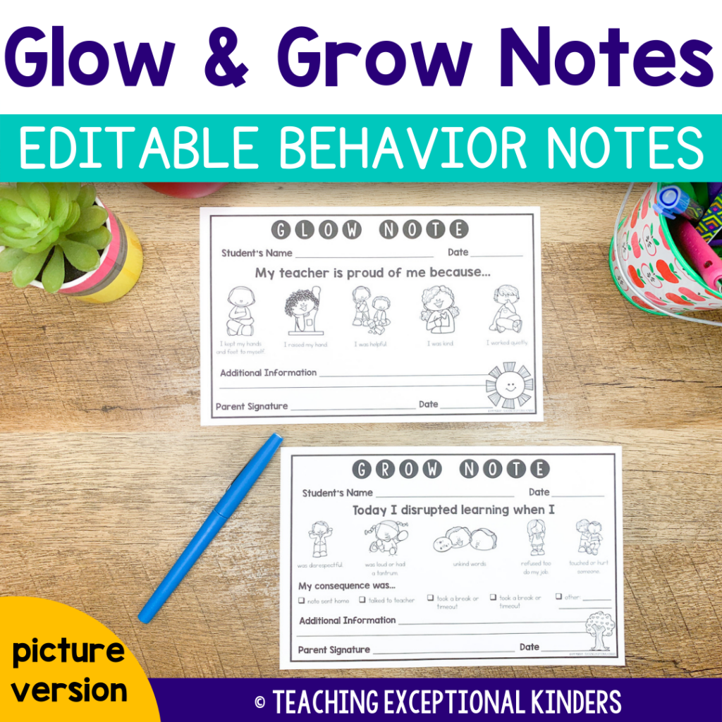 Glow and Grow Notes - Editable Behavior Notes, Picture Version