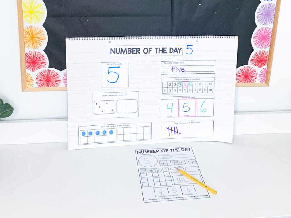 Number of the Day anchor chart for the number 5