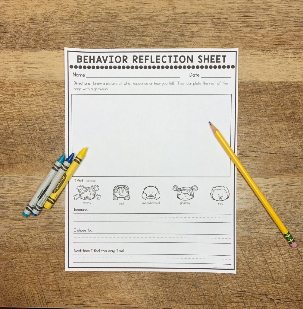 A behavior reflection sheet with room to draw