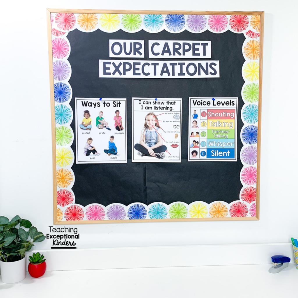 Our Carpet Expectations bulletin board with three posters.