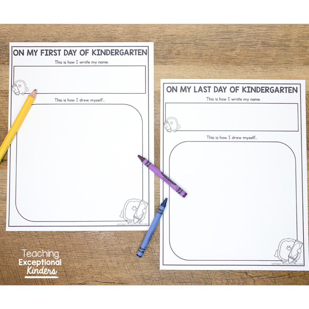 Activity pages for the first and last days of kindergarten