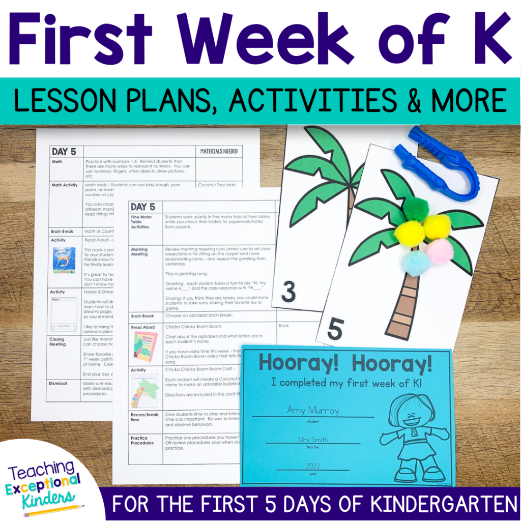 First week of kindergarten - Lesson plans, activities and more for the first five days of kindergarten