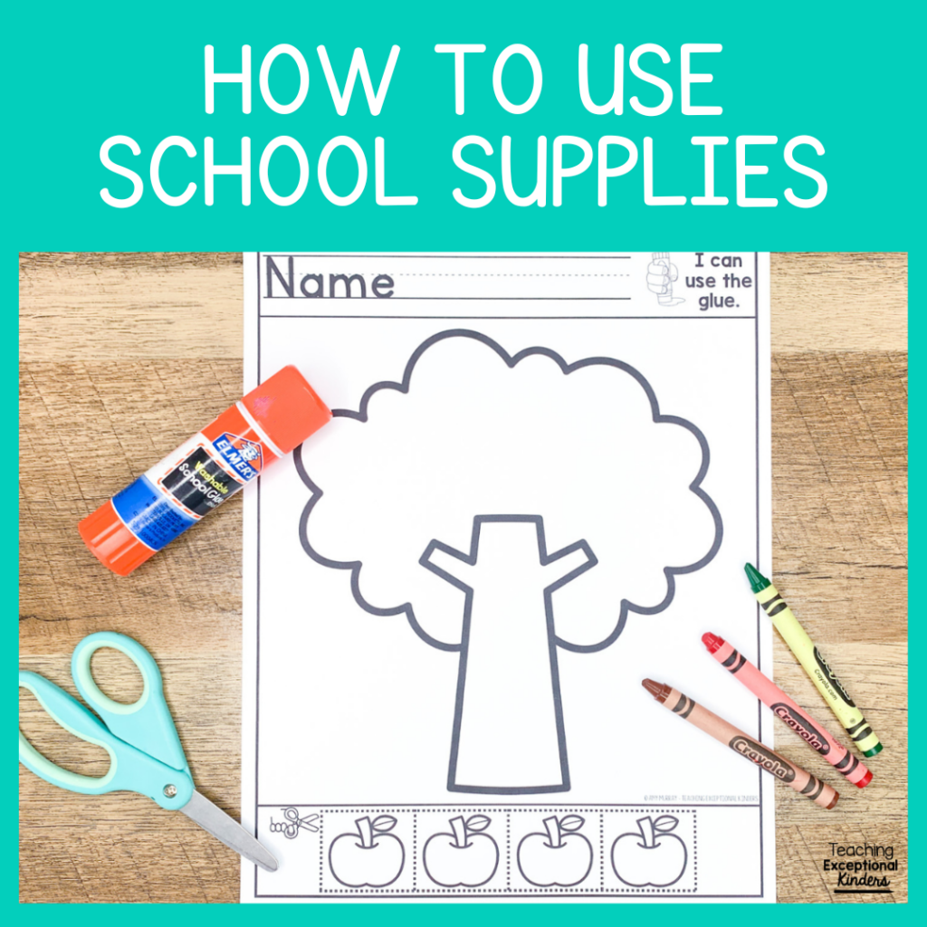 How to use school supplies, with a cut and paste activity