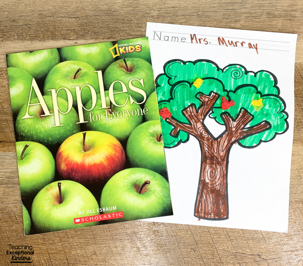 An apple tree craft with a nonfiction picture book