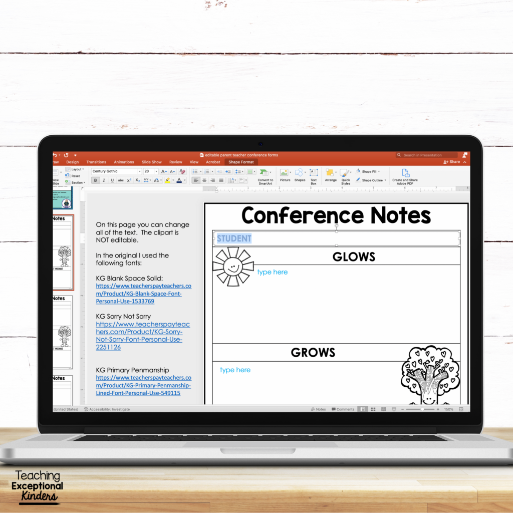A computer with editable conference notes