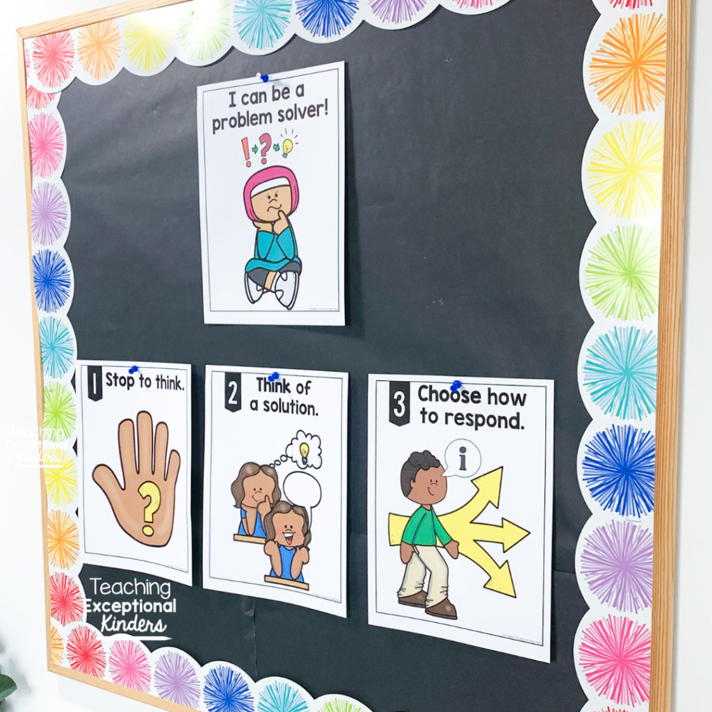 Problem solving posters on a bulletin board