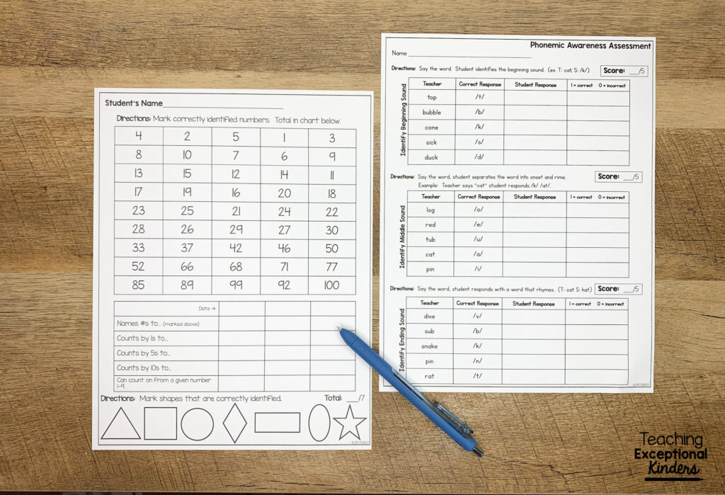 Two kindergarten assessment worksheets