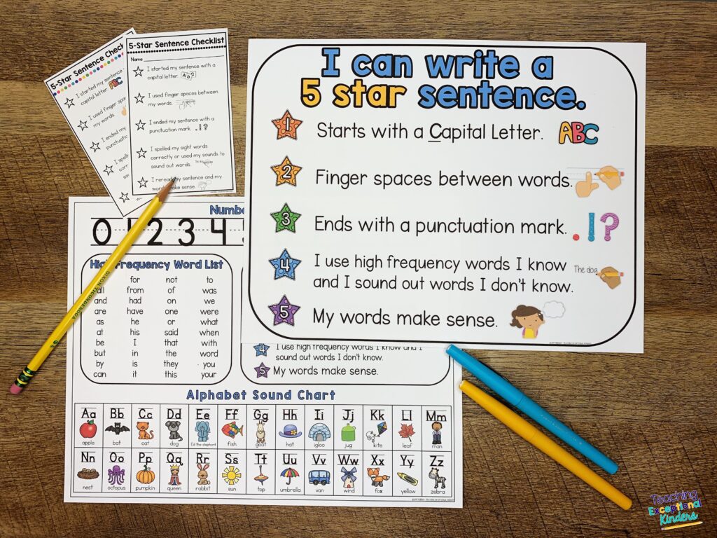 A variety of printables for five-star sentences