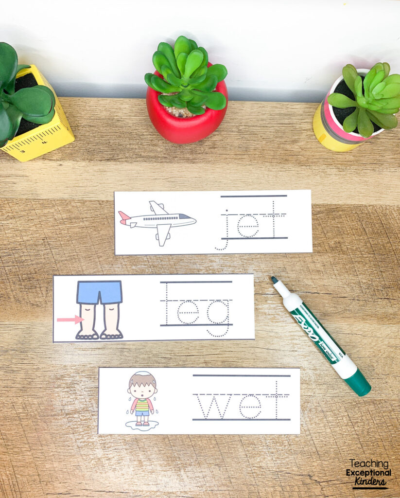 Word strips with traceable letters