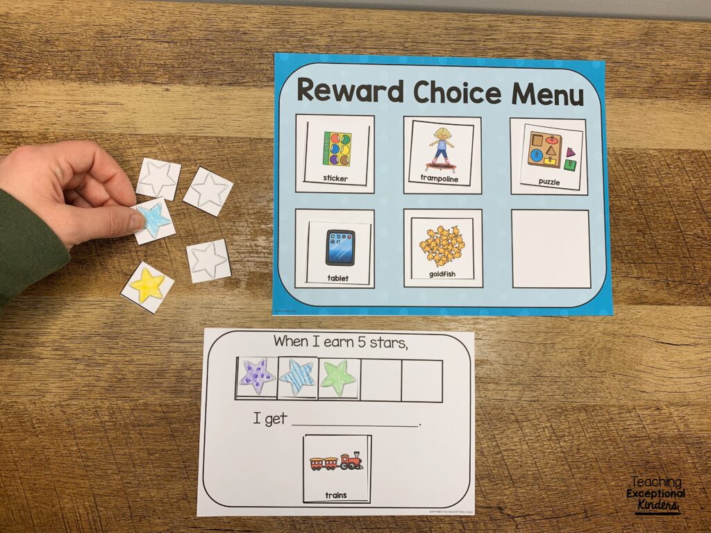 Reward choice menu and token board