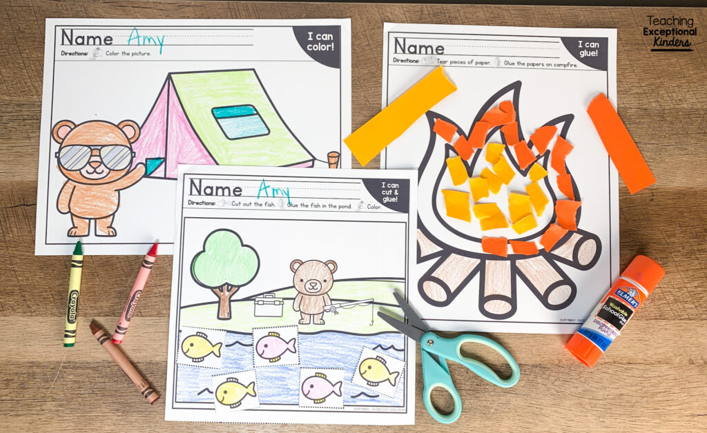 Three camping theme school tool activities