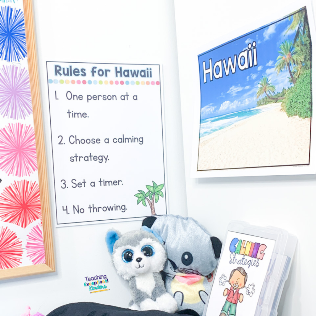 Calm down corner visuals for a calming space called Hawaii