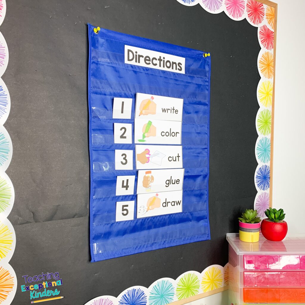 Direction cards in a pocket chart