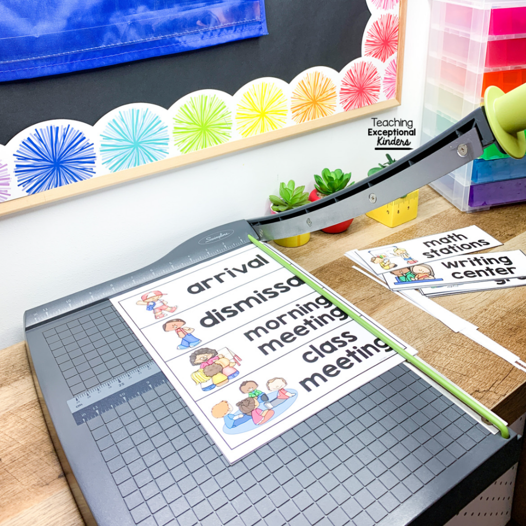 Cutting picture schedule cards with a paper slicer