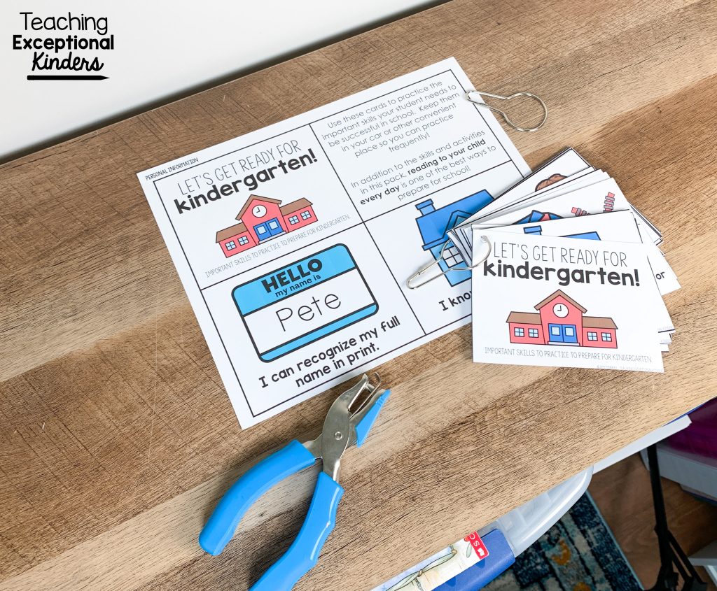 Preparing kindergarten readiness task cards