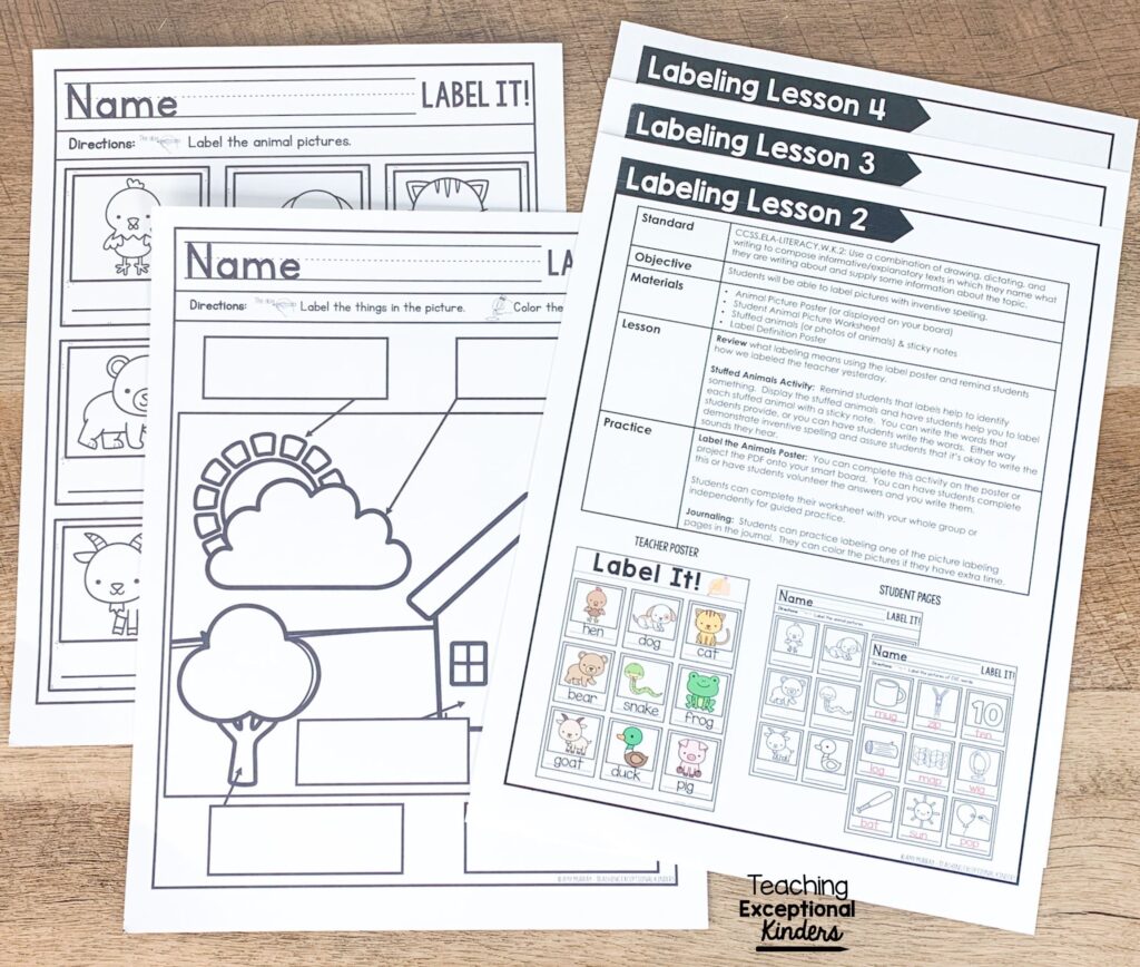 Labeling lesson plan pages and worksheets