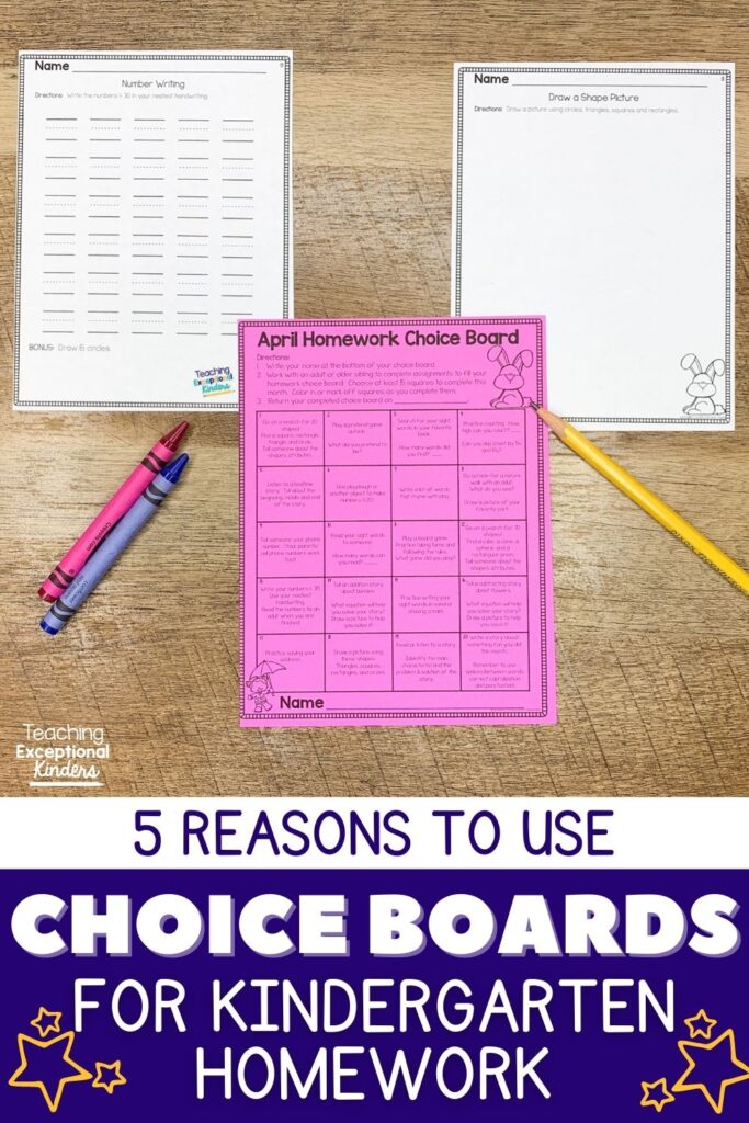 5 Reasons to Use Choice Boards for Kindergarten Homework