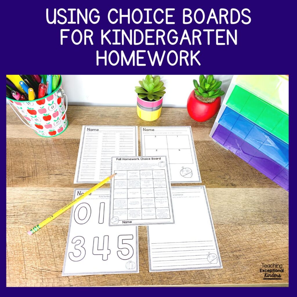 Using Choice Boards for Kindergarten Homework