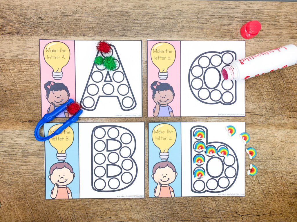 Dot letter cards for A, a,  B, and b.