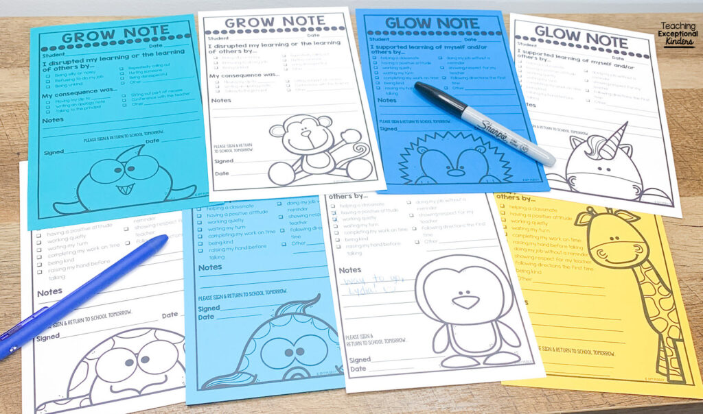 A variety of animal theme glow and grow notes