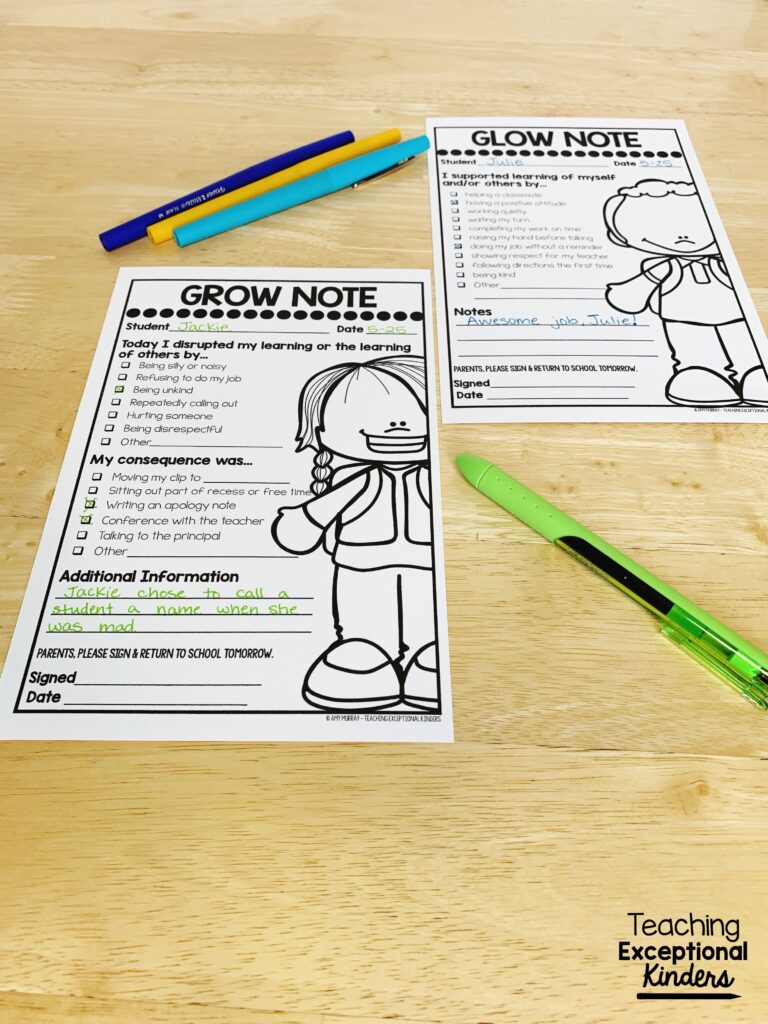 A completed glow note and grow note