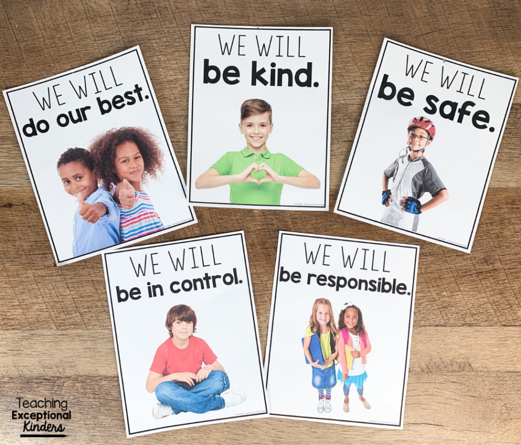 Five different classroom rules posters