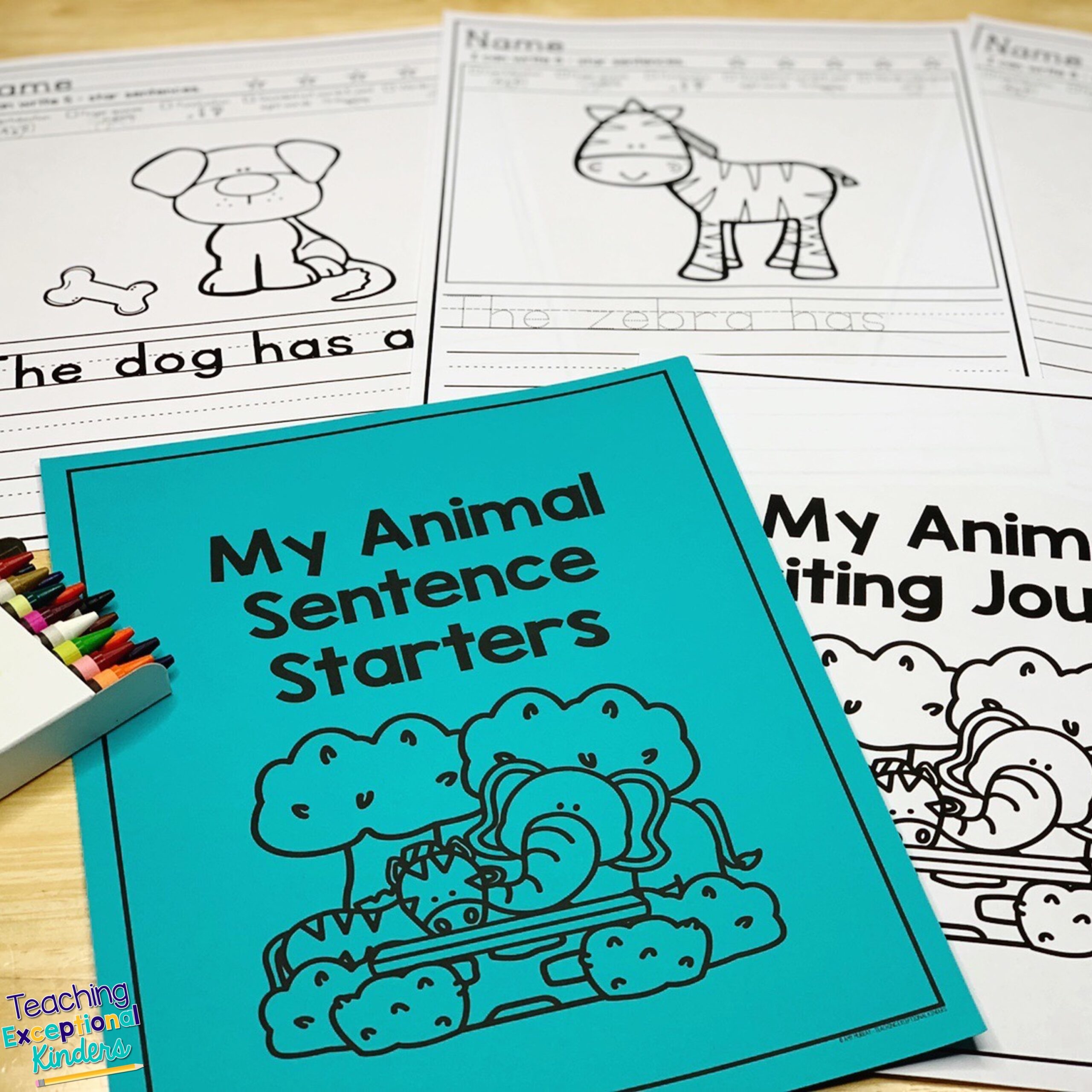 Animal sentence starters journal cover and pages