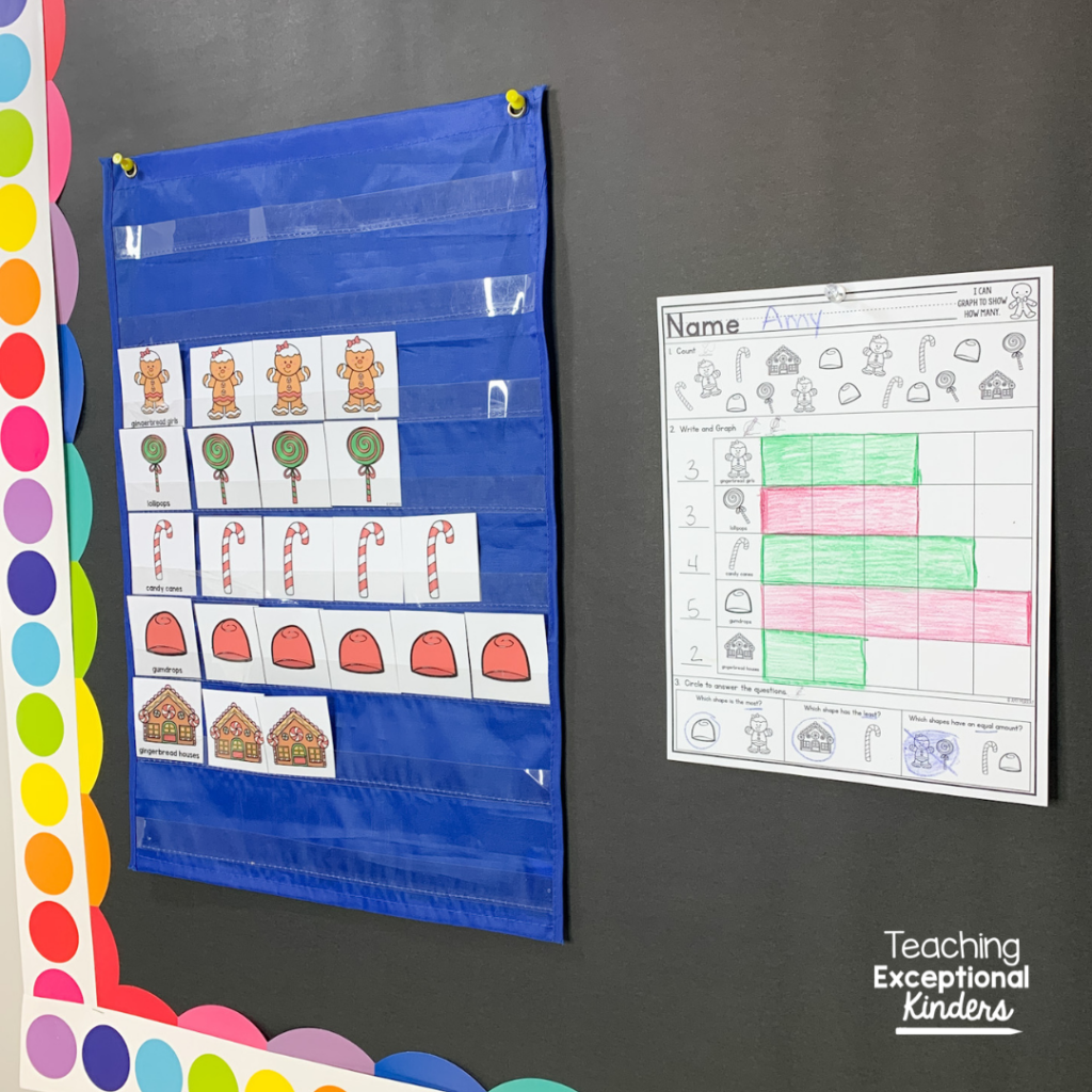 A graphing worksheet and graphing activity in a pocket chart